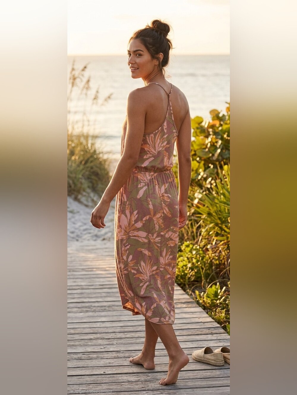 PrAna Ayla Dress Floral Palm Midi S NWT Grey Pink